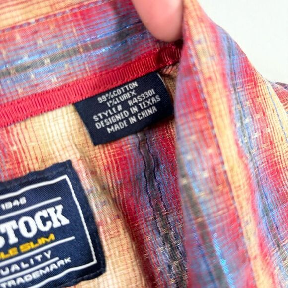 Rough Stock Shirt Mens XL Red Blue Plaid Panhandle ong-Sleeve Button-Down Casual - Picture 4 of 9
